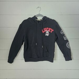 BKYS Mens Sweatshirt Hoodie Size M Black Lucky Charm Graphic Cotton Pullover